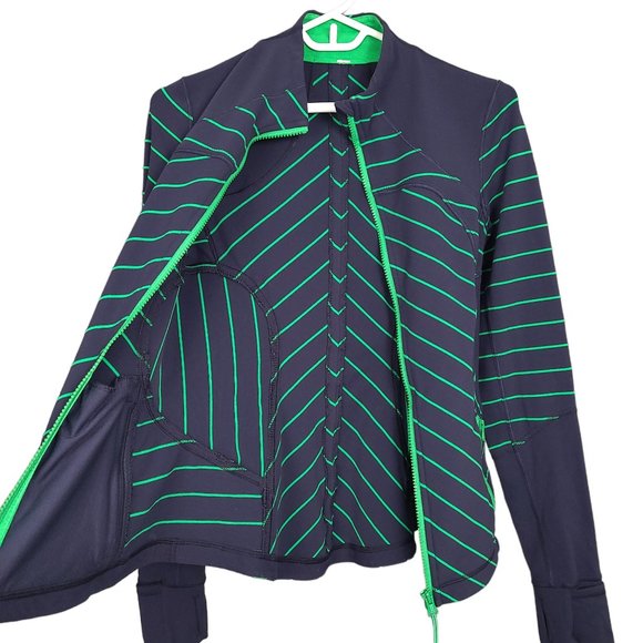 LULULEMON Women's Forme Jacket XS/S Blue Green Striped Cuffins Full Zip Inkwell - Picture 9 of 12